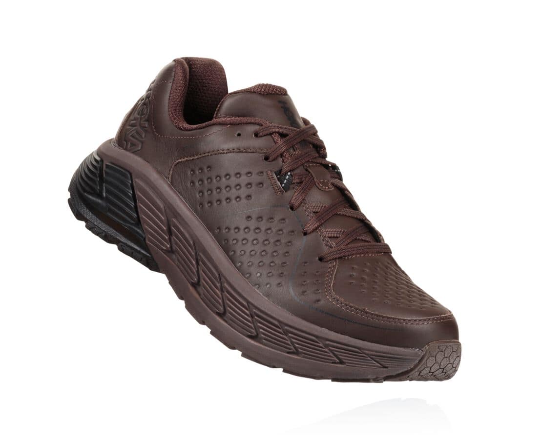 Hoka One One Gaviota Leather South Africa - Mens Wide Running Shoes - Coffee / Black,YFDON-5871